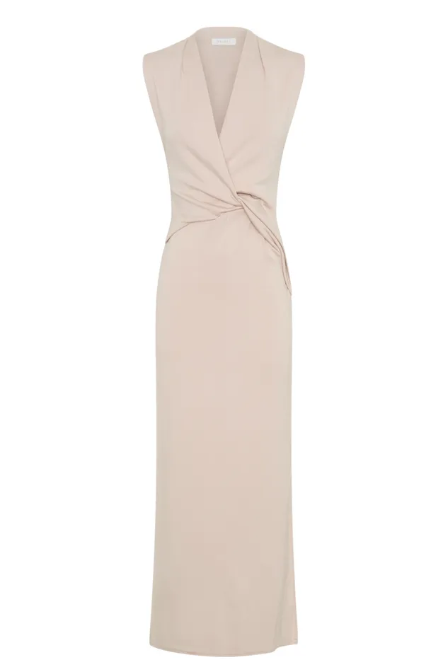 Women Meshki Dresses Lorelei Crepe Twist Midi Dress 8211 Taupe