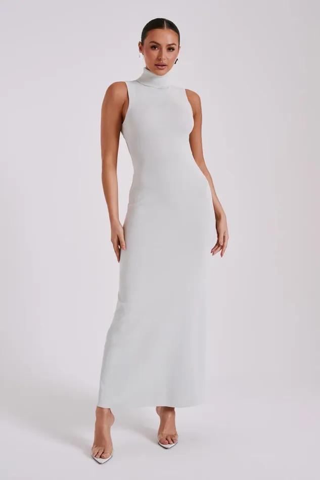 Women Meshki Dresses Louisa High Neck Knit Maxi Dress 8211 Ice Grey