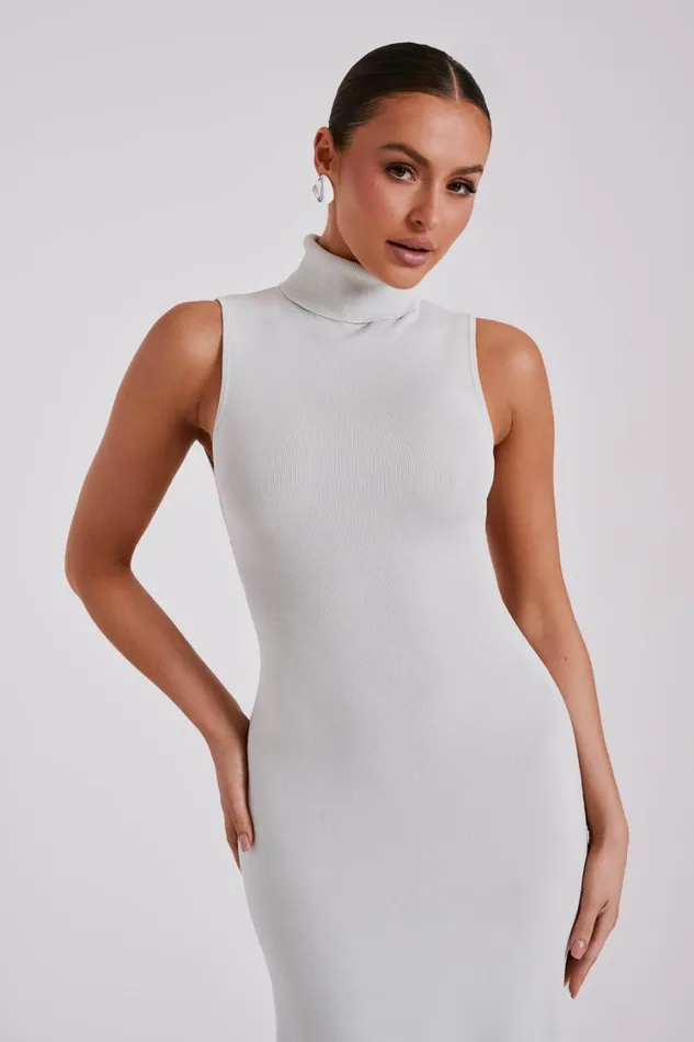 Women Meshki Dresses Louisa High Neck Knit Maxi Dress 8211 Ice Grey