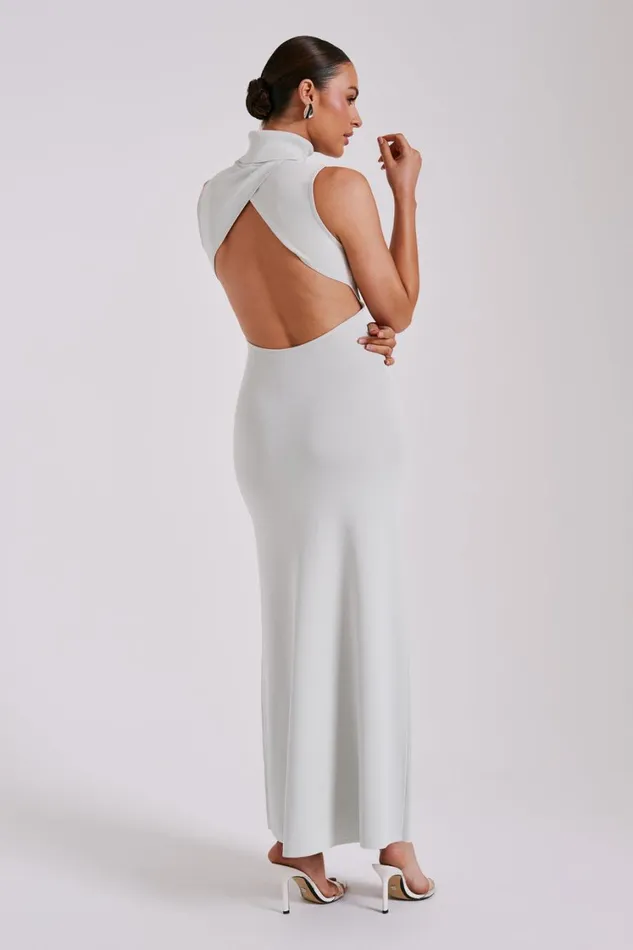 Women Meshki Dresses Louisa High Neck Knit Maxi Dress 8211 Ice Grey