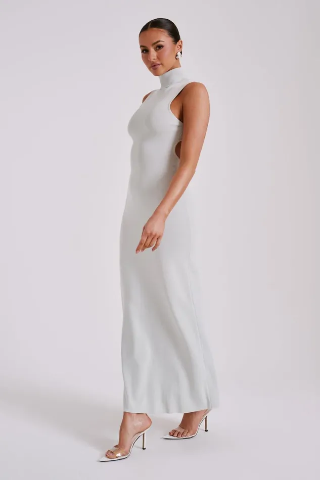Women Meshki Dresses Louisa High Neck Knit Maxi Dress 8211 Ice Grey
