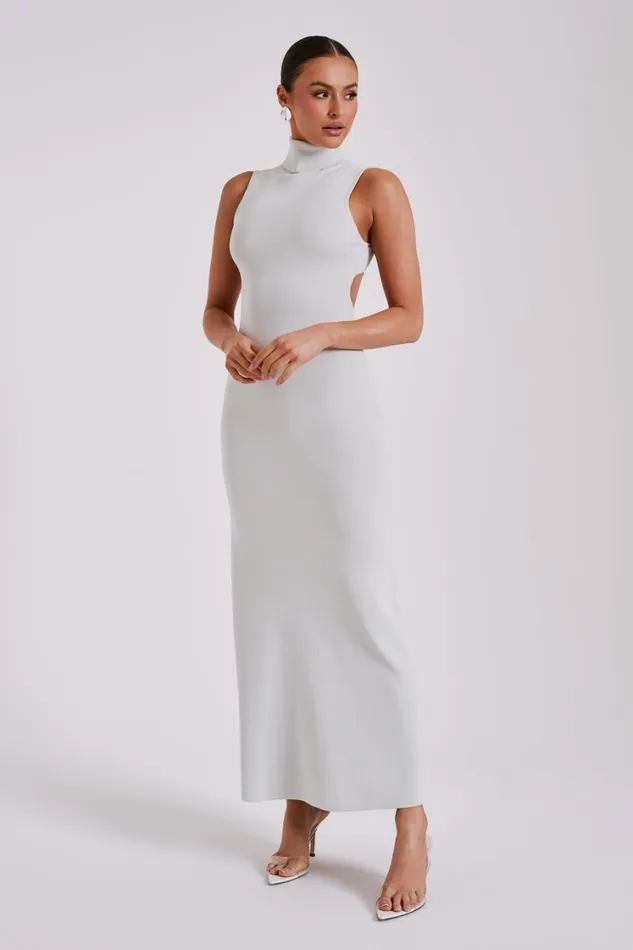 Women Meshki Dresses Louisa High Neck Knit Maxi Dress 8211 Ice Grey