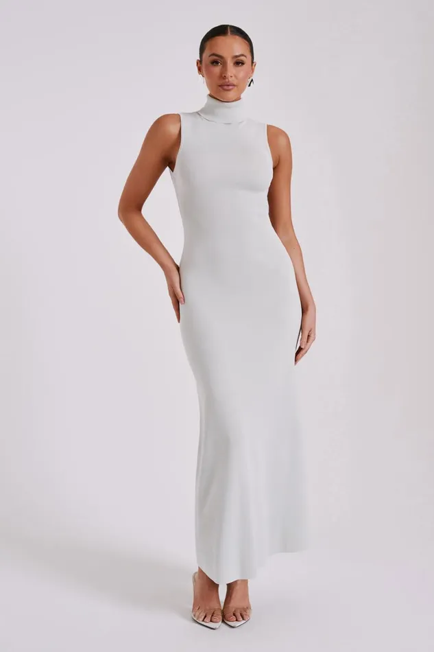 Women Meshki Dresses Louisa High Neck Knit Maxi Dress 8211 Ice Grey