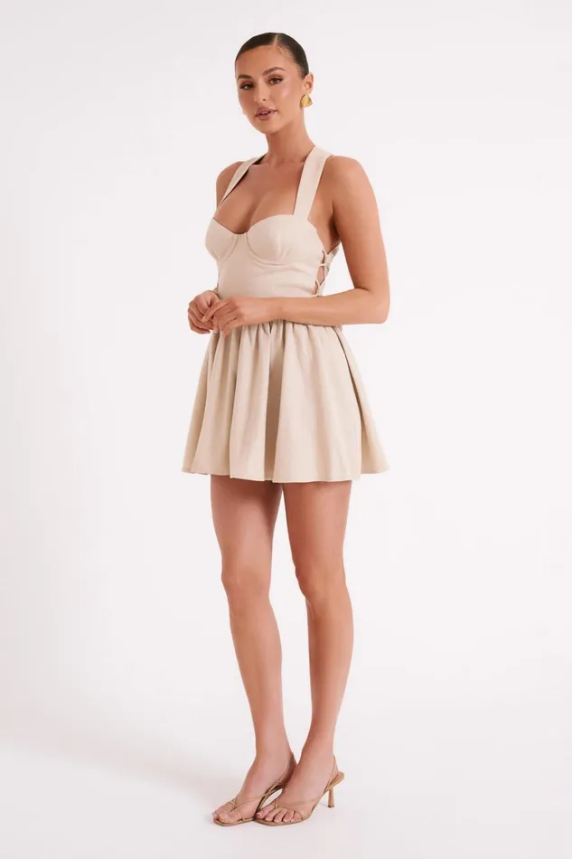 Women Meshki Dresses Loz Tie Back Linen Mini Dress 8211 Natural
