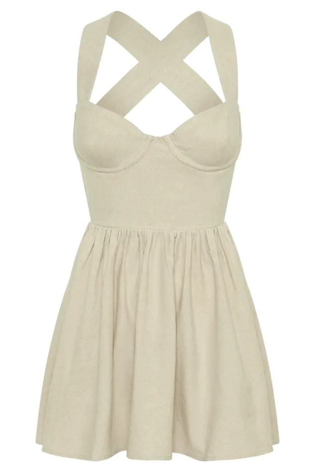 Women Meshki Dresses Loz Tie Back Linen Mini Dress 8211 Natural