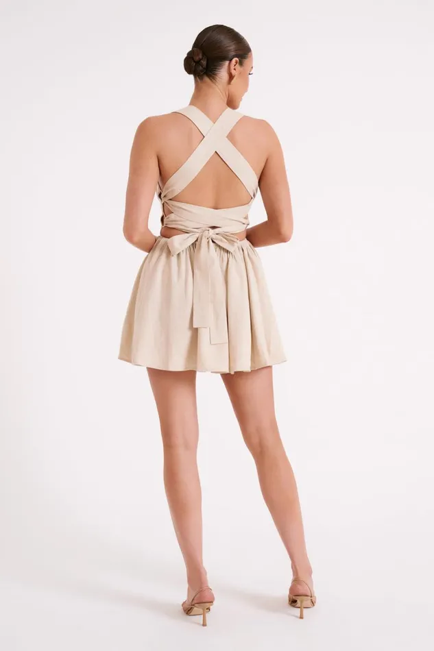 Women Meshki Dresses Loz Tie Back Linen Mini Dress 8211 Natural