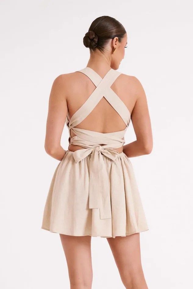 Women Meshki Dresses Loz Tie Back Linen Mini Dress 8211 Natural