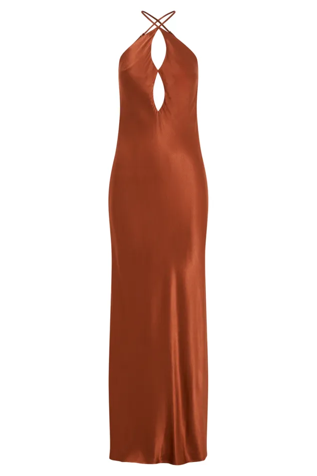 Women Meshki Dresses Lucia Satin Cut Out Maxi Dress 8211 Burnt Orange Women Meshki Dresses Lucia Satin Cut Out Maxi Dress 8211 Burnt Orange