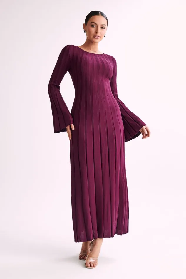 Women Meshki Dresses Mabel Long Sleeve Knit Maxi Dress 8211 Plum