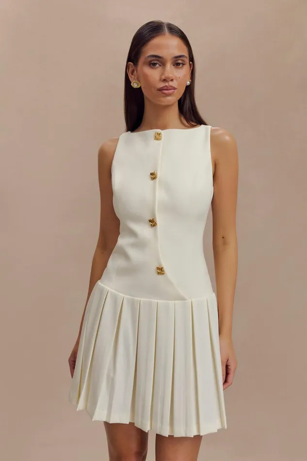 Women Meshki Dresses Mackenzie Sleeveless Pleated Mini Dress 8211 Ivory