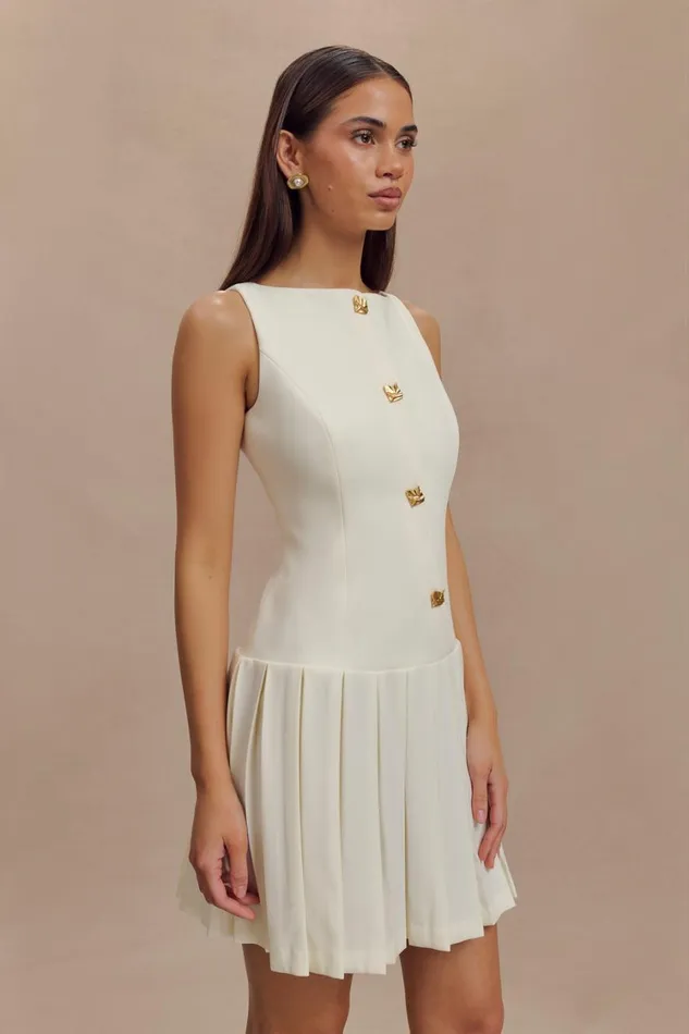 Women Meshki Dresses Mackenzie Sleeveless Pleated Mini Dress 8211 Ivory