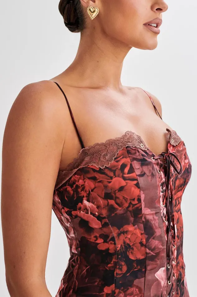 Women Meshki Dresses Makayla Midi Dress With Lace 8211 Peony Print