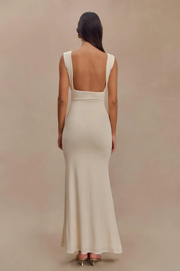Women Meshki Dresses Malia Slinky Ruched Maxi Dress 8211 Ivory