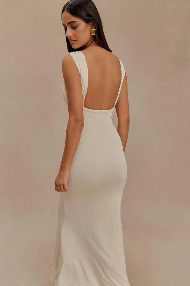 Women Meshki Dresses Malia Slinky Ruched Maxi Dress 8211 Ivory