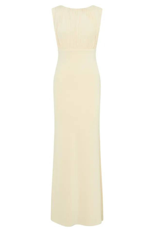 Women Meshki Dresses Malia Slinky Ruched Maxi Dress 8211 Ivory