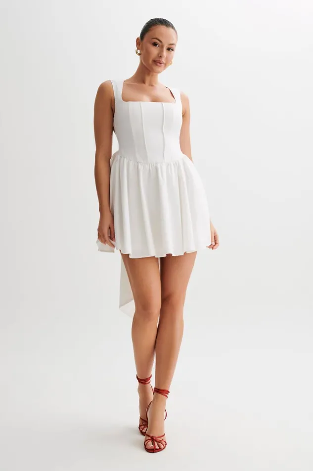 Women Meshki Dresses Marcella Linen Bow Back Mini Dress 8211 White