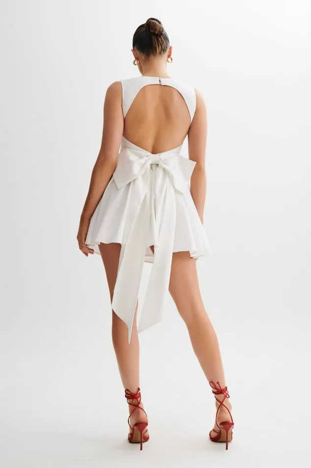 Women Meshki Dresses Marcella Linen Bow Back Mini Dress 8211 White