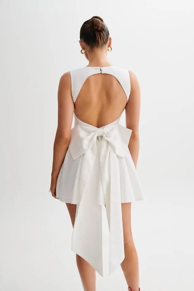 Women Meshki Dresses Marcella Linen Bow Back Mini Dress 8211 White