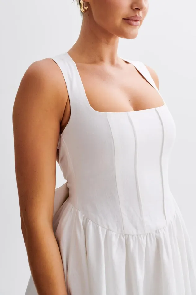 Women Meshki Dresses Marcella Linen Bow Back Mini Dress 8211 White