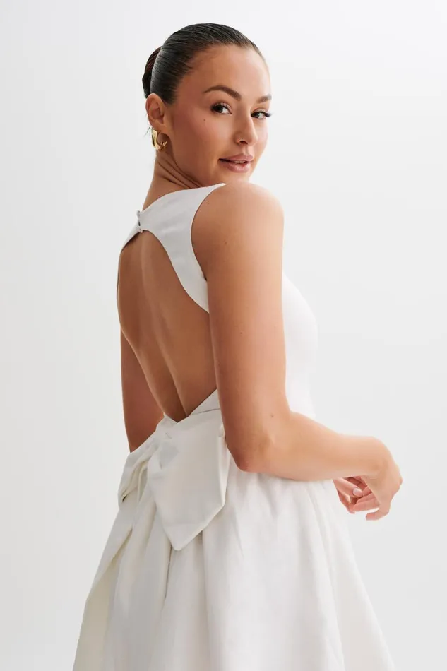 Women Meshki Dresses Marcella Linen Bow Back Mini Dress 8211 White