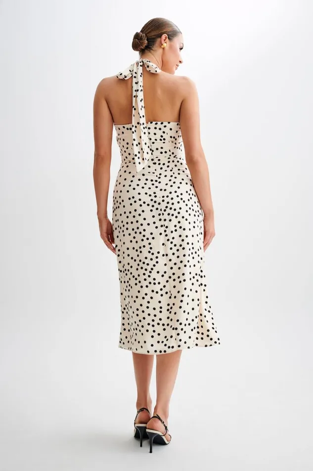 Women Meshki Dresses Marguerite Satin Halter Midi Dress 8211 Polkadot