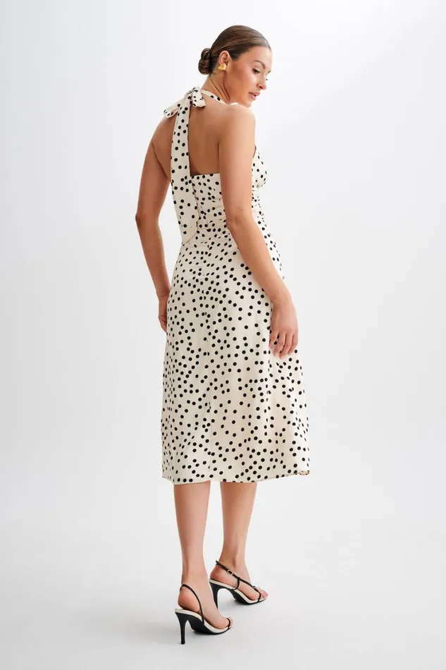 Women Meshki Dresses Marguerite Satin Halter Midi Dress 8211 Polkadot