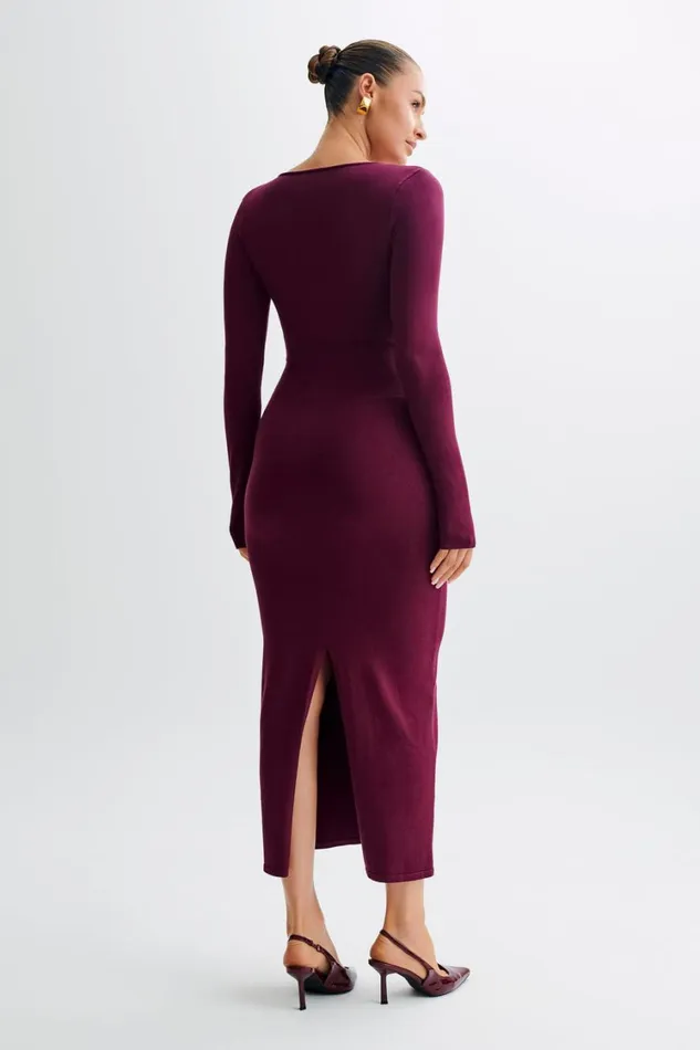 Women Meshki Dresses Maria Long Sleeve Buttoned Knit Maxi Dress 8211 Plum