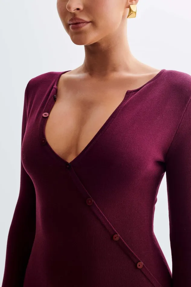 Women Meshki Dresses Maria Long Sleeve Buttoned Knit Maxi Dress 8211 Plum