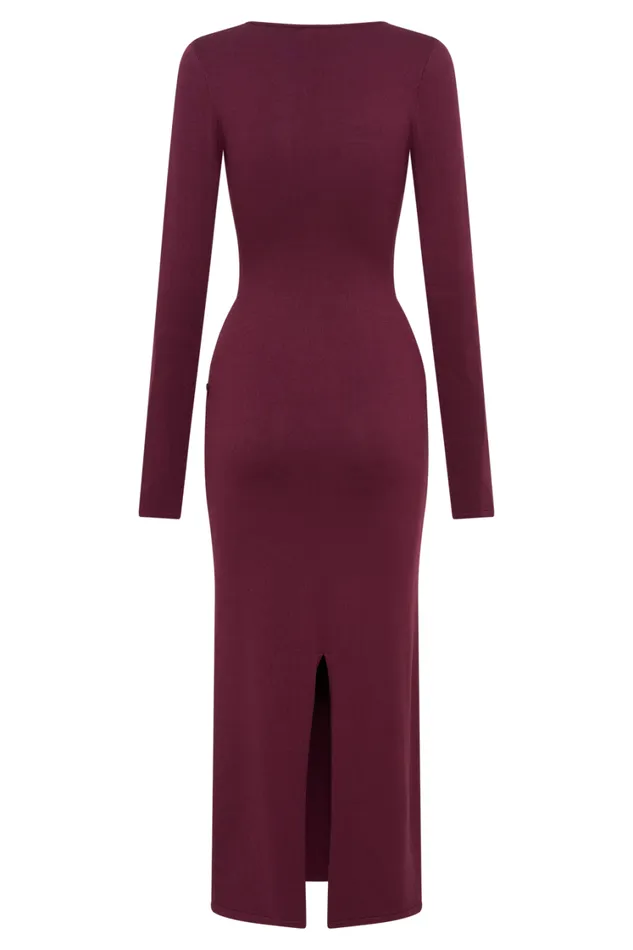Women Meshki Dresses Maria Long Sleeve Buttoned Knit Maxi Dress 8211 Plum