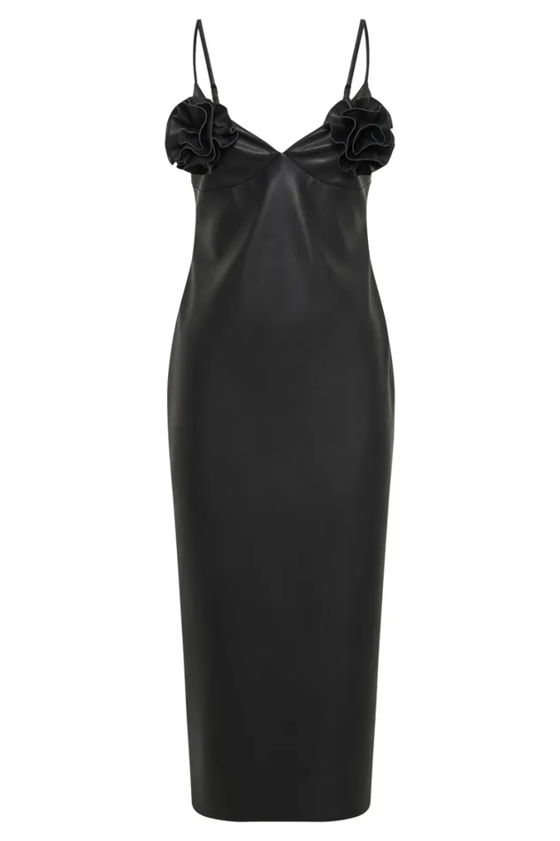 Women Meshki Dresses Mariam Faux Leather Rose Midi Dress 8211 Black