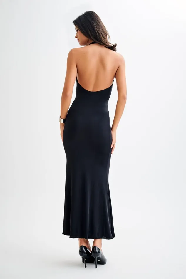 Women Meshki Dresses Marianne Asymmetrical Slinky Maxi Dress 8211 Black