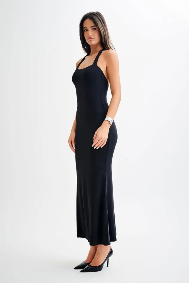 Women Meshki Dresses Marianne Asymmetrical Slinky Maxi Dress 8211 Black