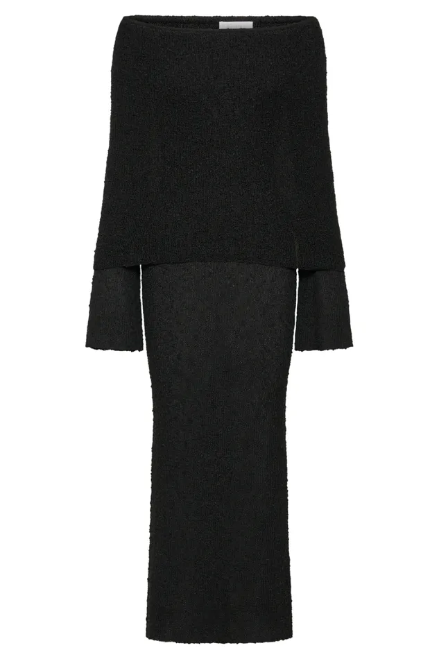 Women Meshki Dresses Marisol Off Shoulder Boucle Maxi Dress 8211 Black