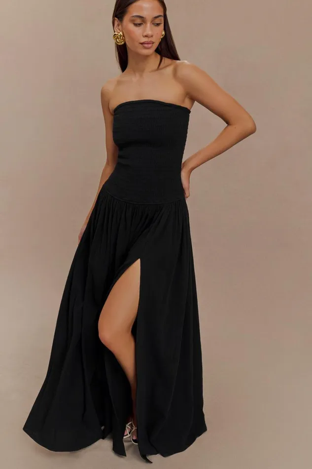 Women Meshki Dresses Maureen Cotton Shirring Maxi Dress 8211 Black