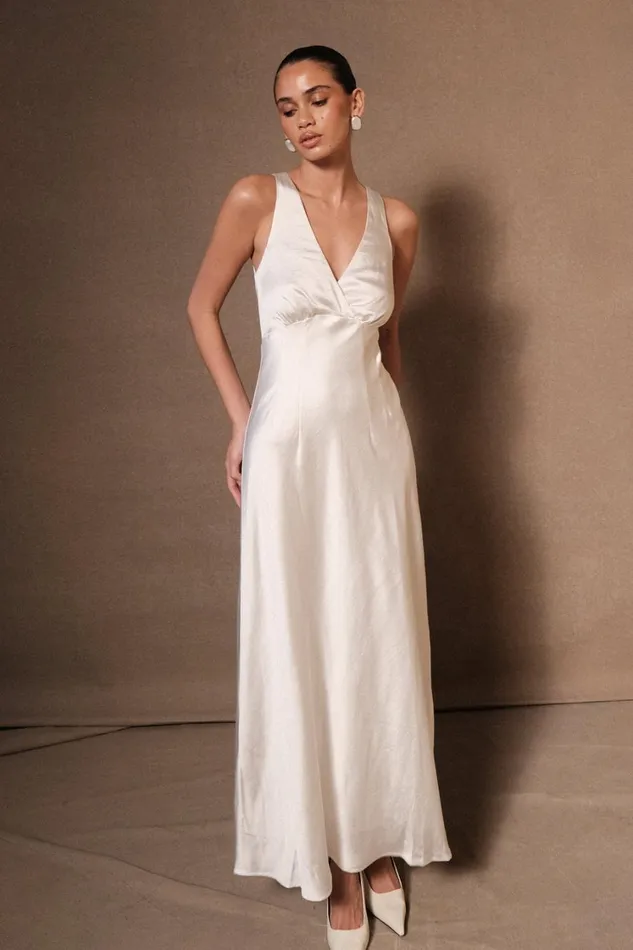 Women Meshki Dresses Meghan Satin Maxi Dress 8211 Ivory