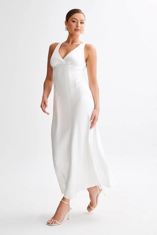 Women Meshki Dresses Meghan Satin Maxi Dress 8211 Ivory
