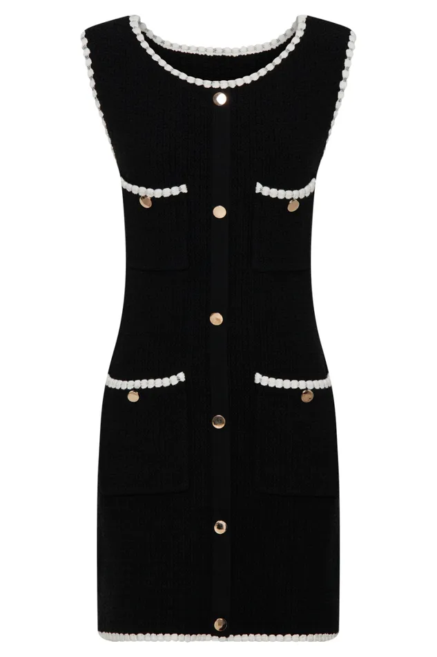 Women Meshki Dresses Mia Contrast Knit Mini Dress 8211 BlackWhite
