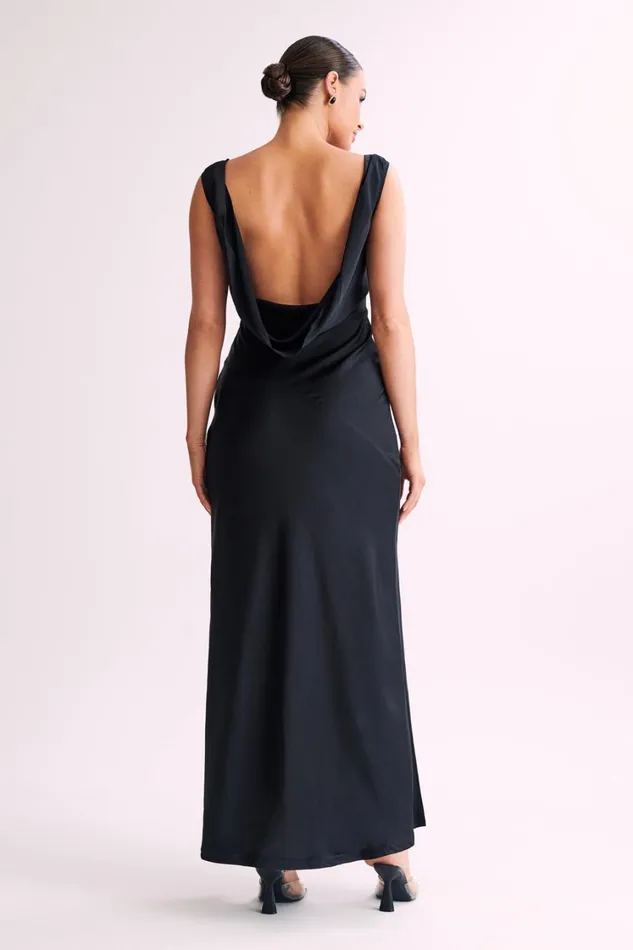 Women Meshki Dresses Nadia Maxi Satin Dress With Back Cowl 8211 Black Women Meshki Dresses Nadia Maxi Satin Dress With Back Cowl 8211 Black