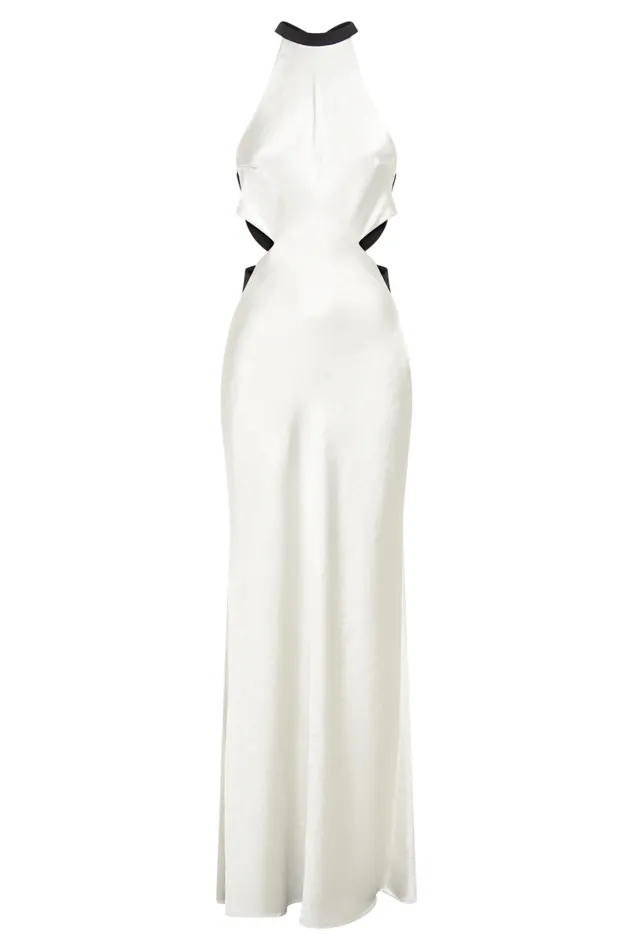 Women Meshki Dresses Nalani Satin Halter Maxi Dress 8211 BlackWhite