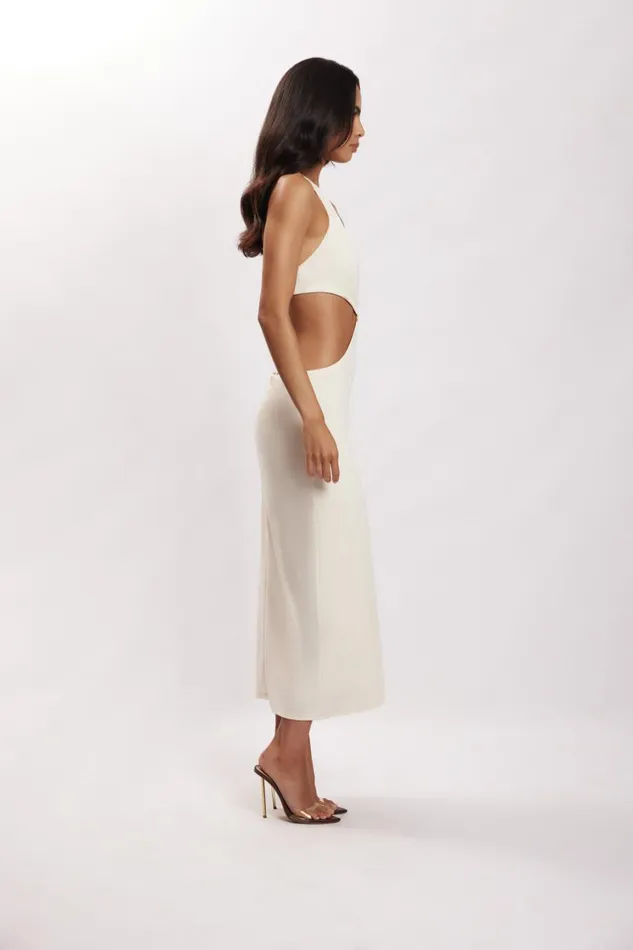 Women Meshki Dresses Natalie Halter Neck Cut Out Midi Dress 8211 Bone Women Meshki Dresses Natalie Halter Neck Cut Out Midi Dress 8211 Bone