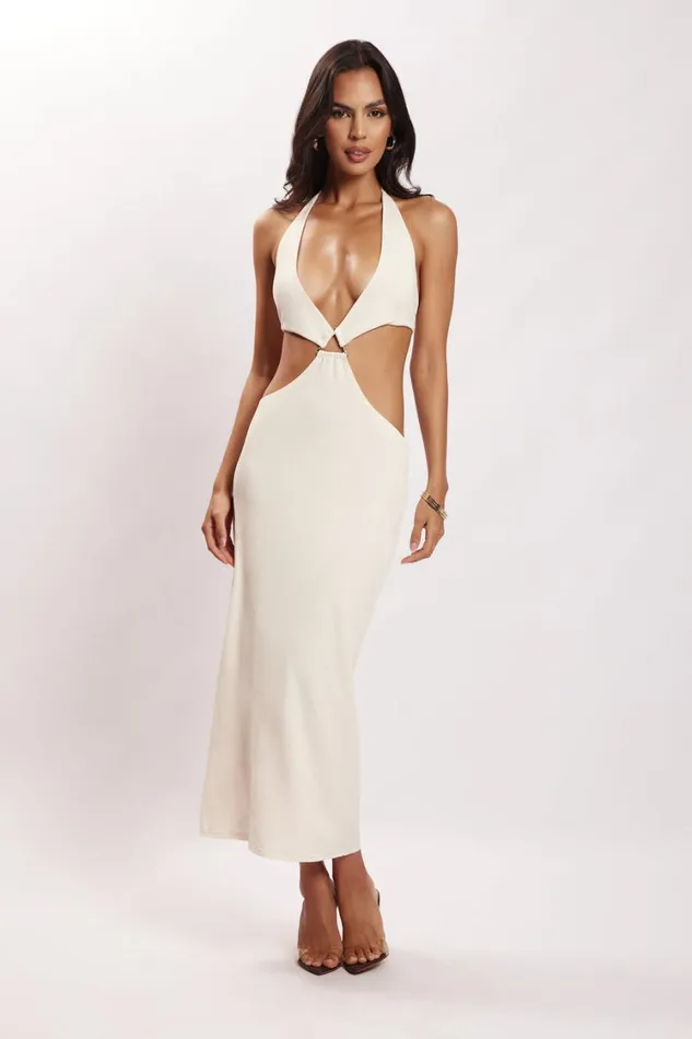 Women Meshki Dresses Natalie Halter Neck Cut Out Midi Dress 8211 Bone Women Meshki Dresses Natalie Halter Neck Cut Out Midi Dress 8211 Bone