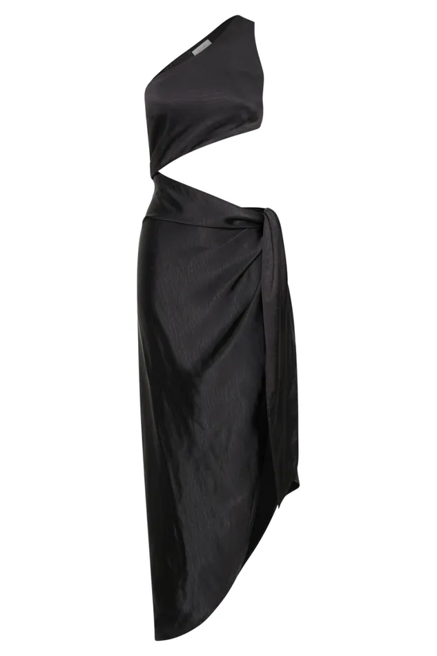Women Meshki Dresses Navarah One Shoulder Midi Dress 8211 Black