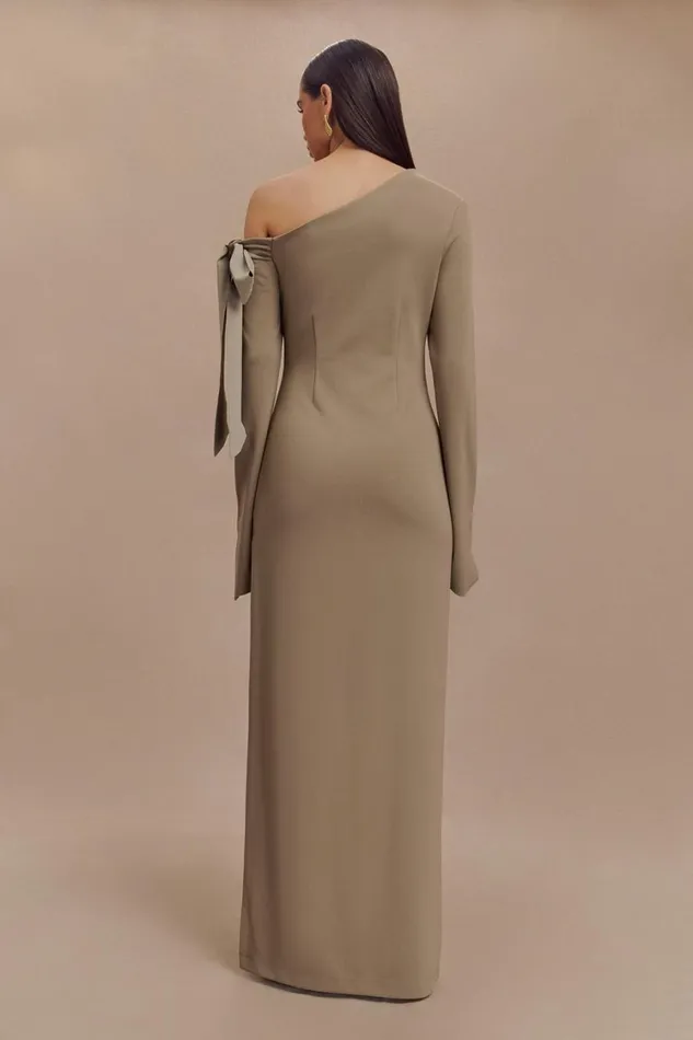 Women Meshki Dresses Nicola One Shoulder Crepe Maxi Dress 8211 Mushroom
