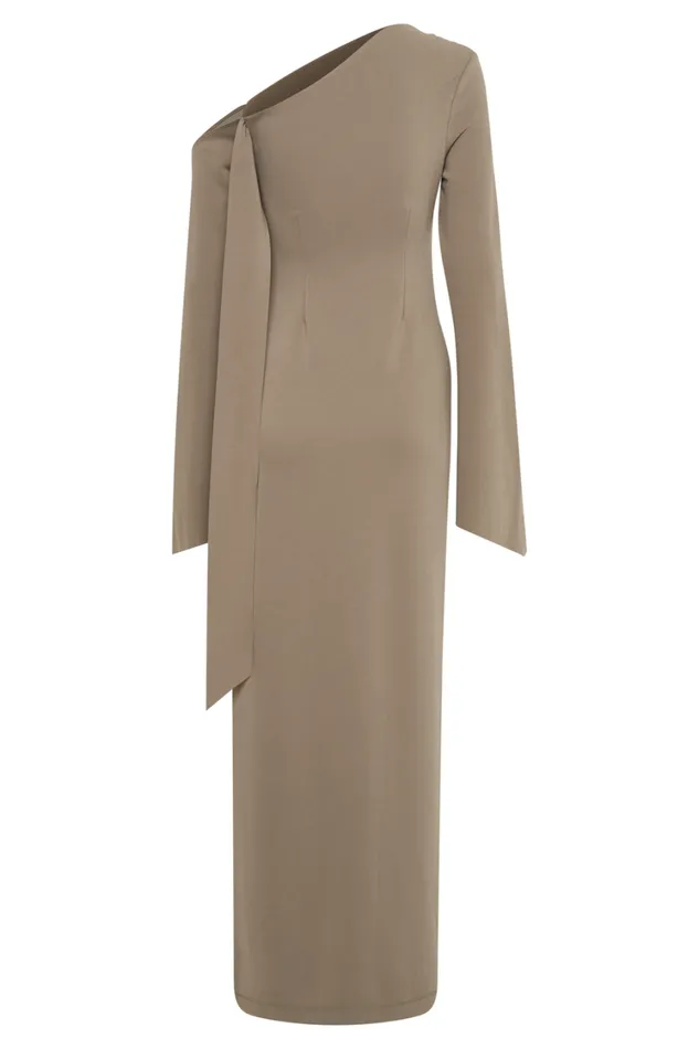 Women Meshki Dresses Nicola One Shoulder Crepe Maxi Dress 8211 Mushroom