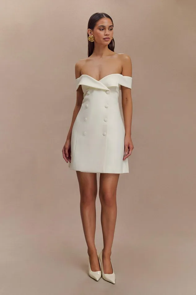 Women Meshki Dresses Noelle Off Shoulder Suiting Mini Dress 8211 Ivory
