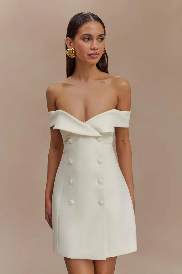 Women Meshki Dresses Noelle Off Shoulder Suiting Mini Dress 8211 Ivory