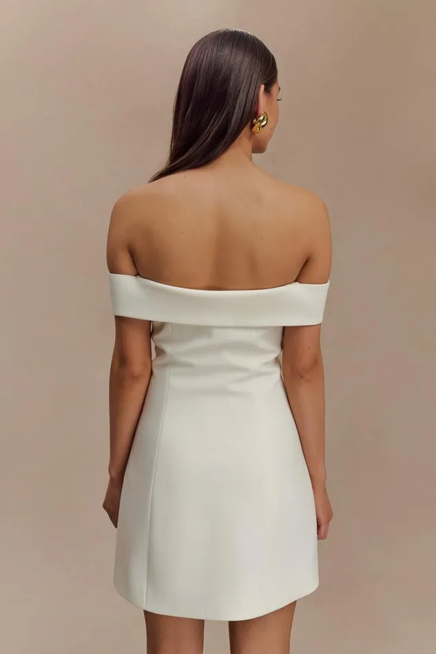 Women Meshki Dresses Noelle Off Shoulder Suiting Mini Dress 8211 Ivory