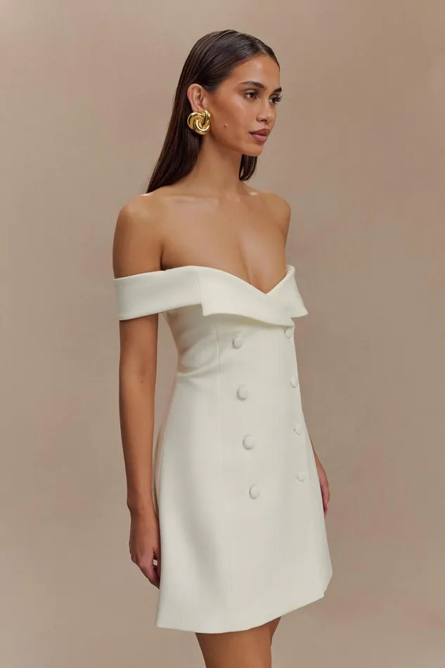 Women Meshki Dresses Noelle Off Shoulder Suiting Mini Dress 8211 Ivory