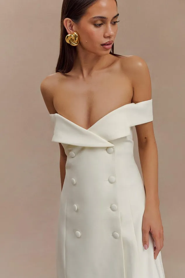Women Meshki Dresses Noelle Off Shoulder Suiting Mini Dress 8211 Ivory