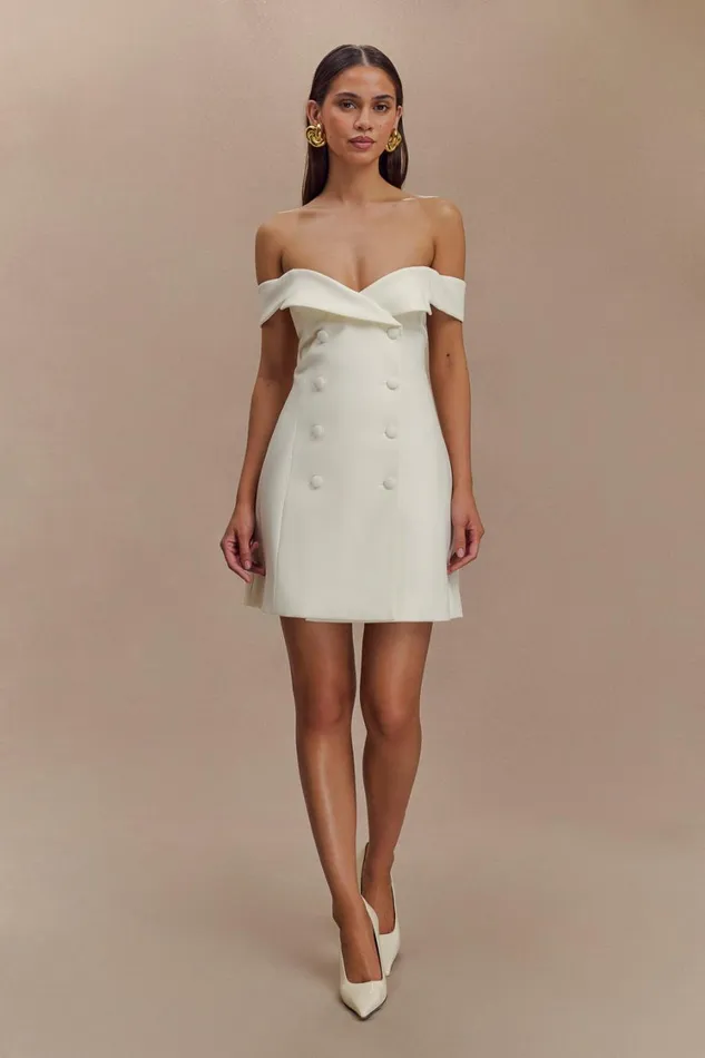 Women Meshki Dresses Noelle Off Shoulder Suiting Mini Dress 8211 Ivory